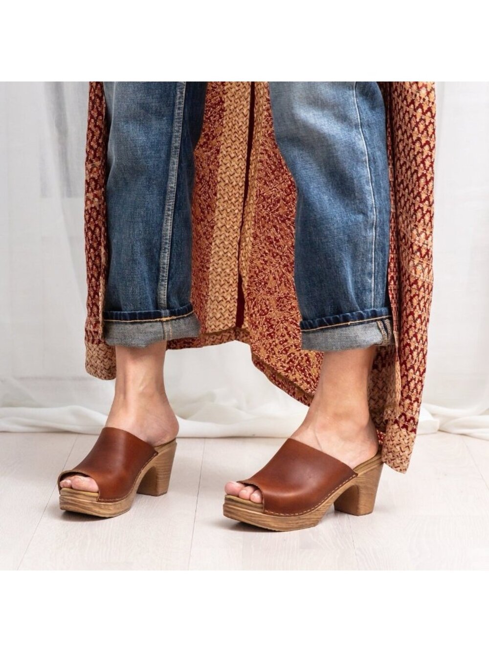 Women’s Leather Open-Toe Brown Clog Mules